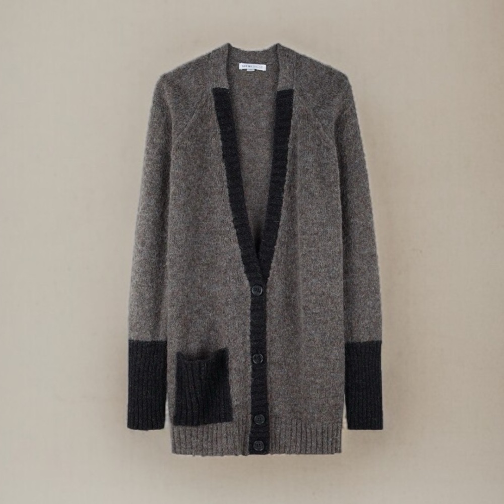*SOLD* See by Chloe Long Pocket Cardigan In Smoky Brown & Black | Size 4
